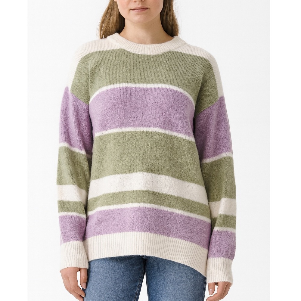 Christian Siriano New York Womens Cozy Striped Sweater Green Purple Ivory Size L